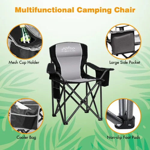 Vista 4 de Silla de Camping Plegable Portátil para Exteriores de Servicio Pesado Sillas Acolchadas Silla de Jardín con Portavasos, Bolsillo de Almacenamiento