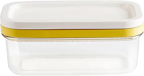 Vista 7 de Caja cortadora de mantequilla, plato de mantequilla de plástico con tapa, cortador de mantequilla de acero inoxidable, recipiente rectangular