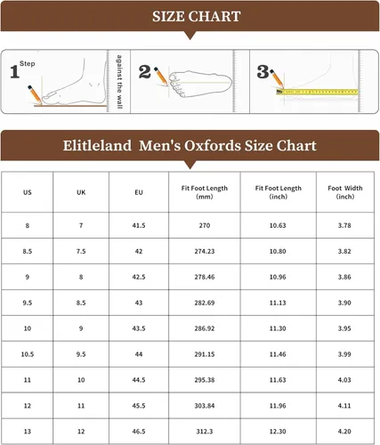 Vista 9 de EliteLand Zapatos de vestir para hombre, zapatos Oxford para hombre, punta de ala elegante de cuero, zapatos Derby formales casuales de negocios