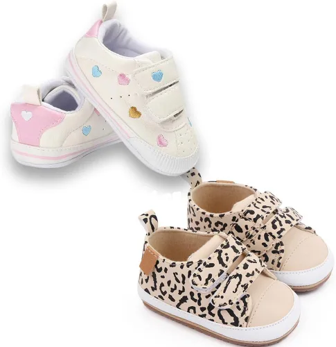 Vista 5 de eitwo 2 pares de zapatos de bebé, para niños y niñas, suela de goma antideslizante, unisex, suaves y ligeros, zapatos de cuna para primeros pasos