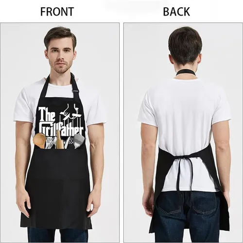 Vista 6 de Delantales divertidos para hombres, delantal negro con bolsillos, perfecto para cocinar en la cocina, barbacoa, hornear, regalos para marido, papá