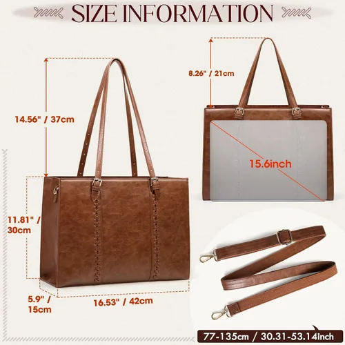 Vista 3 de RAINSMORE Bolsa para Laptop para Mujeres, Bolsa Tote para Laptop de 15.6 Pulgadas de Cuero PU Bolsa de Trabajo para Computadora Ligera Bolsos