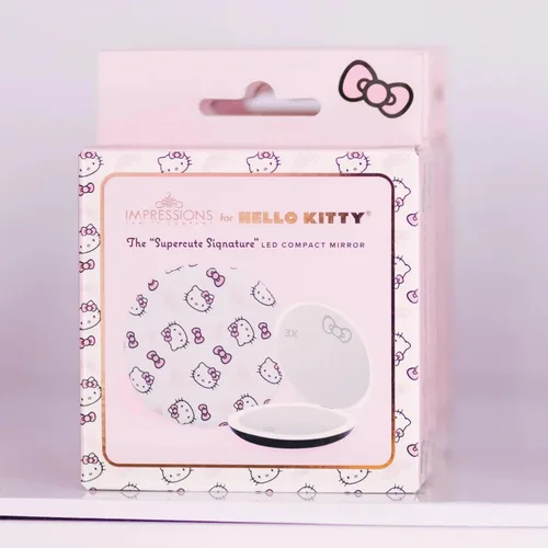 Vista 7 de Impressions Vanity Hello Kitty Supercute Signature - Espejo compacto con luz, espejo de maquillaje de viaje con aumento 3X e iluminación LED de luz
