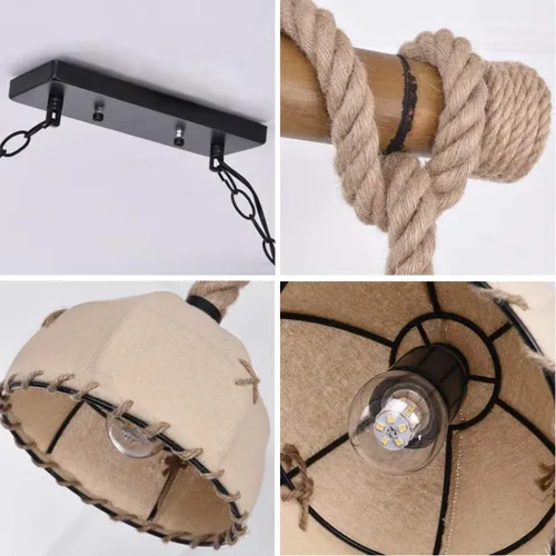 Vista 3 de Genérico Araña moderna, LED Modern Chandelier Lamp Large Retro Hemp 6 Bamboo Cloth Cover Hand Woven Rope Adjustable Sling E27 Living Room/Dining