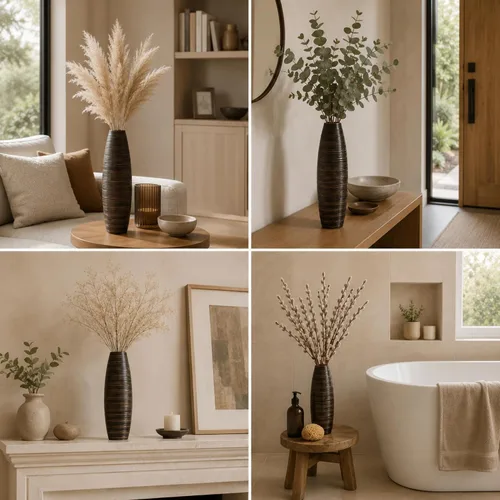 Vista 6 de Leewadee - Florero de piso marrón para hierba de pampas, florero grande para decoración del hogar, 13 pulgadas, resina Deco Vase for sideboard &