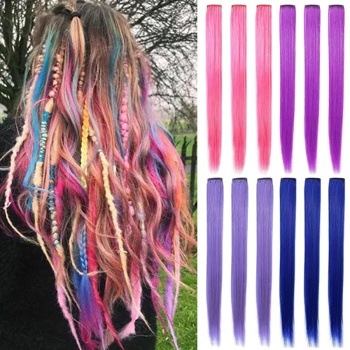 Vista 17 de Extensiones de cabello rosa ahumado con reflejos para fiesta de princesa, disfraz de Navidad para mujer (amarillo)