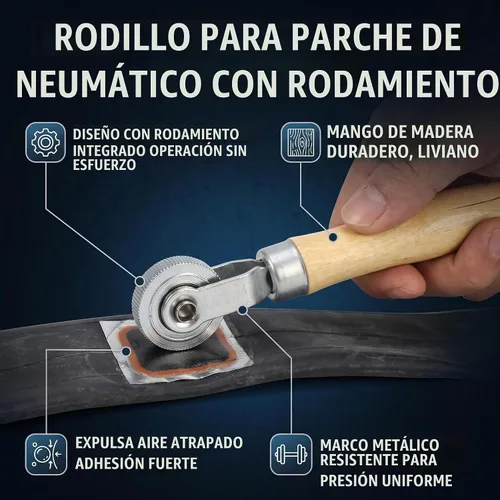 Vista 7 de Keenso - Herramienta de reparación de neumáticos de parche, mango de madera, tubo de puntada, punción, kit de herramientas de rodamiento de rodillos