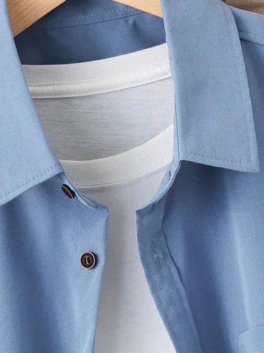 Vista 3 de SheIn Camisa casual de manga corta con puños y botones para hombre