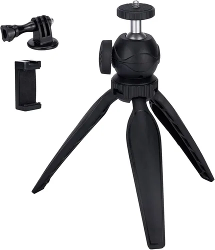 Mini trípode para cámara con soporte para teléfono y soporte GoPro, cabezal de bola 360, negro, compatible con DSLR, GoPro, Smartphone, Webcam de Ytvariw