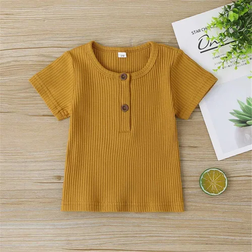 Vista 4 de Conjunto de pantalones cortos acanalados para bebé y niña, de punto y pantalones cortos de cordón sólido, ropa de verano
