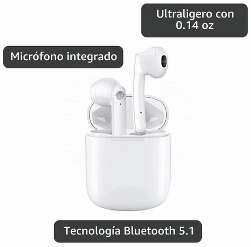 Vista 2 de Auriculares inalámbricos, con Bluetooth 5.0; auriculares estéreo Hi-Fi, de 30 horas de reproducción, IPX6, impermeables con micrófono y USB C