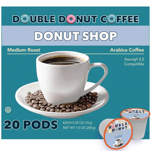 Vista 134 de Double Donut Coffee Cápsulas de Café Half Caff, Cápsulas de Café de Media Cafeína de Porción Individual para Cafeteras Keurig K Cup, Tostado Medio