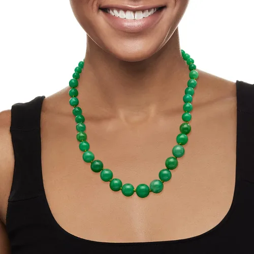 Vista 4 de Ross-Simons Collar de cuentas de jade de 0276-0551in con oro amarillo de 14 quilates jade