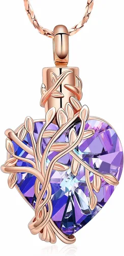 Vista 8 de Imrsanl Collar de urna de árbol de la vida con forma de corazón, joyería de cremación para hombres y mujeres, recuerdo, joyería conmemorativa