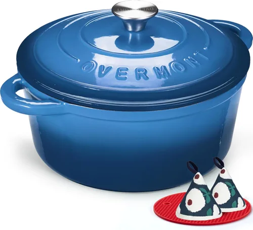 Vista 12 de Overmont - Horno holandés de hierro fundido esmaltado, de 4.5 QT, con tapa, libro de cocina (idioma español no garantizado) y agarraderas de verde