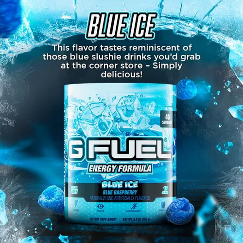 Vista 4 de G Fuel Blue Ice - Bebida energética en polvo, mezcla de cafeína preentrenamiento para juegos, amino de enfoque sin azúcar, vitamina + antioxidantes
