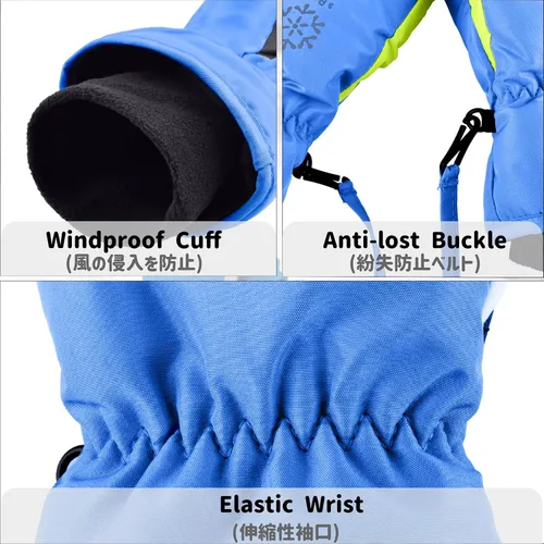 Vista 4 de Kids Ski Snow Gloves, Waterproof Winter Mittens for Boys Girls #01 azul