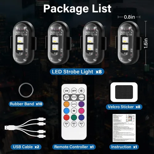 Vista 7 de Luces LED inalámbricas para coche 8 piezas con control remoto, luces LED estroboscópicas inalámbricas 8 colores con carga USB, IP65, impermeables