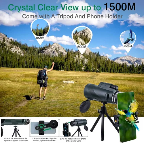 Vista 4 de Telescopio monocular 80×100 con alta ampliación y alta definición Equipado con un adaptador de teléfono, ofrece una excelente experiencia