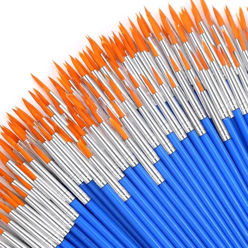 Vista 8 de 70 piezas de pinceles de pintura pequeños, pinceles de punta plana y redonda para niños, pinceles de pelo de nailon para acrílico, acuarela, lienzo