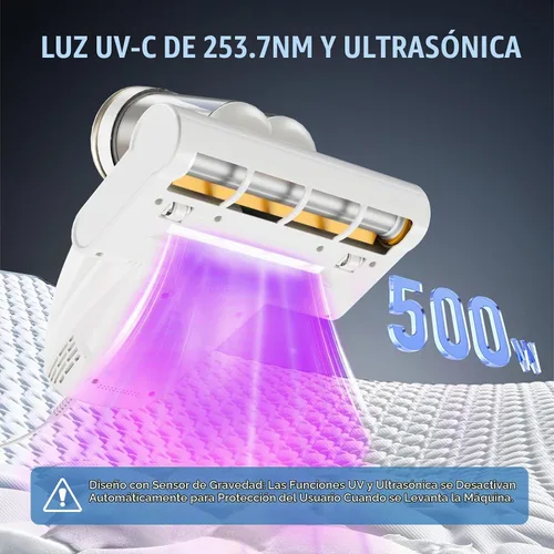 Vista 2 de Aspiradora de colchón con luz UV-C, aspiradora de cama de 16Kpa para sofá Blanco albaricoque