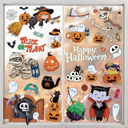 Vista 20 de 68 calcomanías de otoño para ventana, de doble cara, hojas de arce de otoño, calabaza, calcomanías para ventana, calcomanías para el hogar, oficina