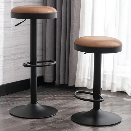 Vista 8 de Taburetes de bar sin espalda, taburetes de bar ajustables redondos individuales para encimera de cocina, taburete giratorio de altura de barra, beige
