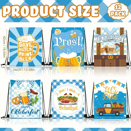 Vista 2 de Abbylike Oktoberfest - Bolsa con cordón para fiestas bávaras, bolsa de regalo para decoraciones de festivales de cerveza, 6 estilos, Como se muestra