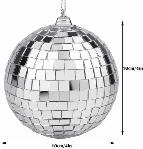 Vista 2 de tiggell - 2 bolas de discoteca para decoración de escenario de fiesta Bolas de espejo de discoteca para decoración de los años 50, 60, 70, Plateado