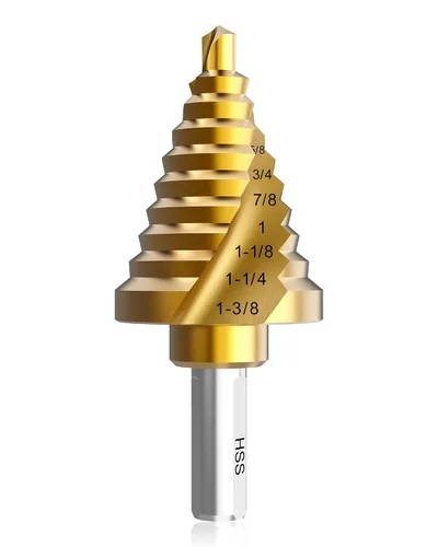 Vista 11 de Broca de cuatro Sprial Flauta M35 de cobalto, 1/4"-1-1/8" Ultra TiAIN recubierta Unibit broca, broca de vástago hexagonal de 1/4" para metal, acero