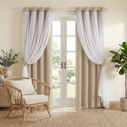 Vista 27 de PONY DANCE Cortinas Opacas con Superposición de Gasa, Cortinas de Doble Capa con Aislamiento Térmico Mix & Match para Oscurecer Habitaciones