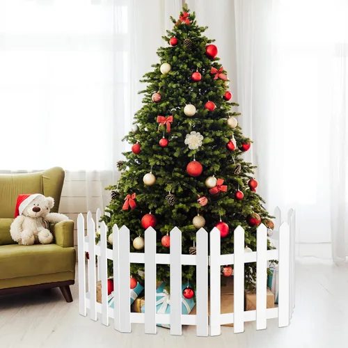 Vista 5 de 8 paquetes de vallas de árbol de Navidad gruesas, valla de piquete blanca de madera para árboles, decoraciones para niños, perros, bodas, fiestas