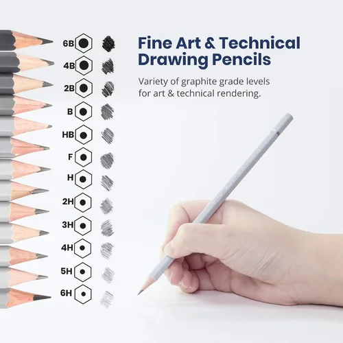 Vista 5 de Pacific Arc Lápices de dibujo de grafito prémium para artistas, paquete de tecnología – Lápices profesionales para dibujar, dibujar, dibujar
