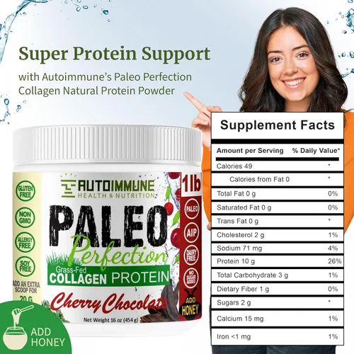 Vista 2 de Autoimmune - Polvo de proteína de colágeno sin estevia, sin OMG, colágeno en polvo para mujeres con fibra de manzana, brócoli y zanahoria, paleo