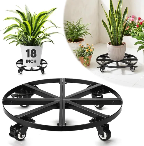 Vista 8 de 18" Round Metal Plant Caddy Rolling Plant Stand with Wheels Heavy Duty 500 lbs Capacity, Lockable Caster, Plant Dolly for Large Planter Pots & Heavy