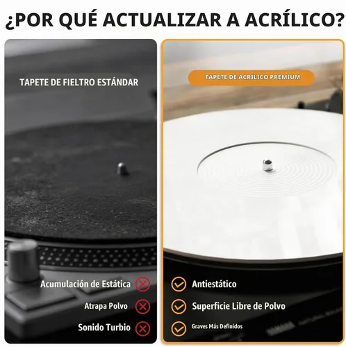 Vista 3 de TAKMORK - Tapete para tocadiscos, acrílico de 12 pulgadas y 0.118 in con hueco central de etiquetas, color blanco Helps Reduce Static Buildup