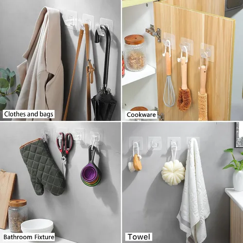 Vista 3 de Ganchos adhesivos para toallas, ganchos transparentes, ganchos de plástico resistentes para baño, cocina, para pegar en la pared