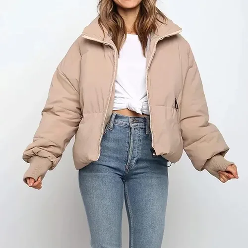 Vista 6 de Oggfader Chaqueta acolchada de invierno para mujer, manga larga, abrigo cálido, chaquetas acolchadas a la moda
