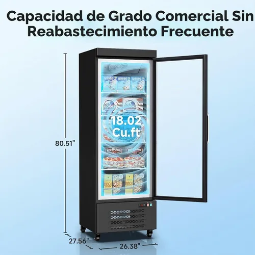 Vista 2 de BODEGA COOLER - Congelador comercial vertical, 1 puerta de pie con puerta de cristal, gran capacidad de 18 pies cúbicos, rango de temperatura de -15