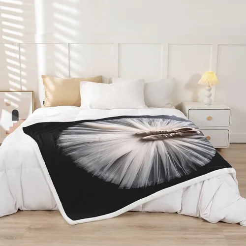 Vista 2 de Erosebridal Manta de forro polar para danza de ballet, manta para niñas y niños con diseño de traje de bailarina, manta de felpa con falda blanca