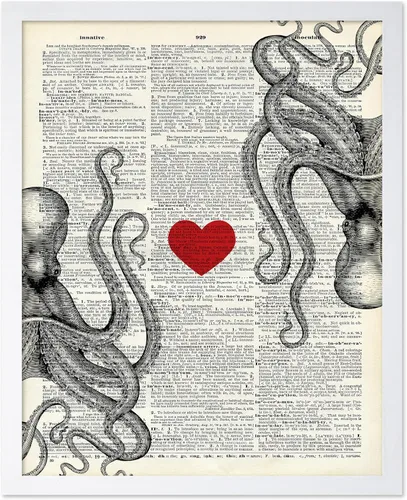 Vista 8 de Poster Master Póster de pulpo para parejas, póster de diccionario, arte Kraken, regalo romántico para él, ella, amantes, decoración náutica