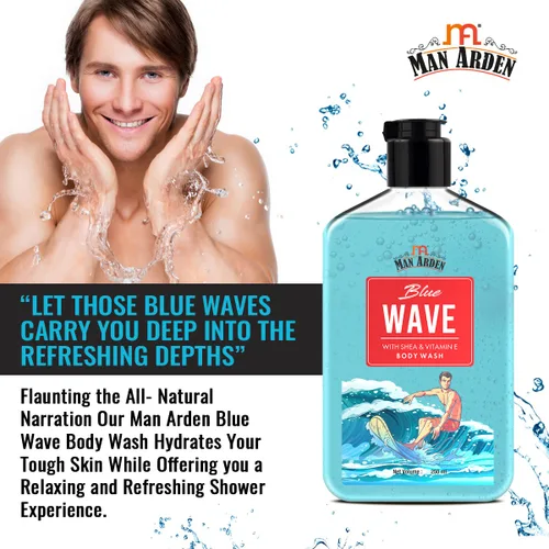 Vista 5 de Man Arden Blue Wave Gel de baño de lujo infundido con manteca de karité y vitamina E, 8.5 fl oz