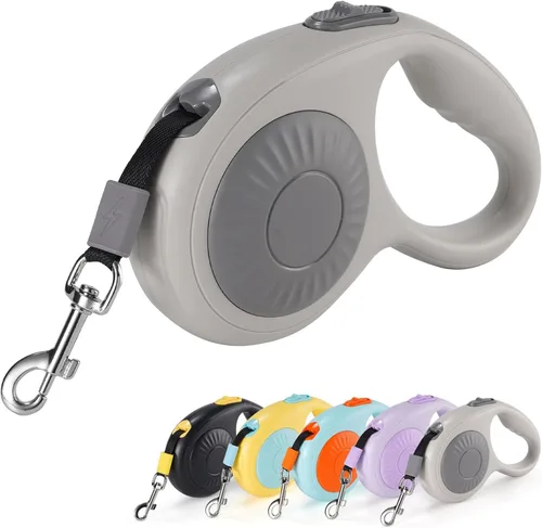 Vista 7 de JSXD Correa retráctil para perro de 360° sin enredos con freno con una sola mano, pausa, bloqueo, cinta de nailon resistente de 10 pies para Negro