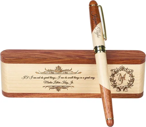 Vista 14 de Sistema grabado personalizado de la pluma de madera, pluma ejecutiva y caja con personalización libre, bolígrafo con estuche para regalo (B)