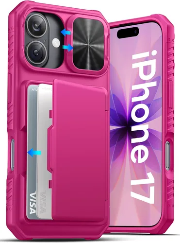 Vista 21 de ATATOO Funda tipo cartera para iPhone 17, tarjetero integrado (3-5 tarjetas), funda para cámara deslizante y bloqueo RFID, protección de grado Negro
