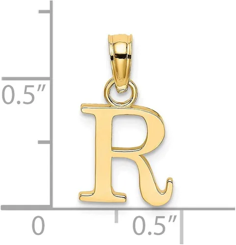 Vista 3 de Colgante de oro amarillo macizo de 14 quilates con letra inicial de bloque R