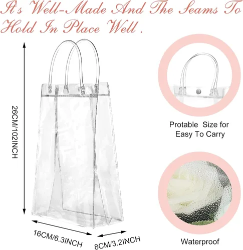 Vista 2 de Saintrygo 50 bolsas de regalo de plástico transparente con asas, bolsas de regalo de plástico reutilizables de PVC, bolsa de regalo de plástico