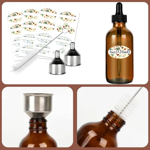 Vista 4 de CycleMore 16 Pack 4 oz Amber Glass Boston Bottles with Glass Droppers