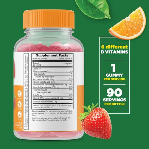 Vista 2 de Lifeable Complejo B + Vitamina C 750 mg, paquete de gomitas - Gran sabor, suplemento vitamínico, sin gluten, sin OMG, masticable