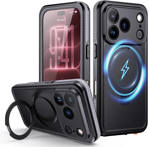 Vista 15 de Lanhiem Funda magnética impermeable para iPhone 17, a prueba de polvo, protector de pantalla integrado, [compatible con MagSafe] [Soporte invisible]